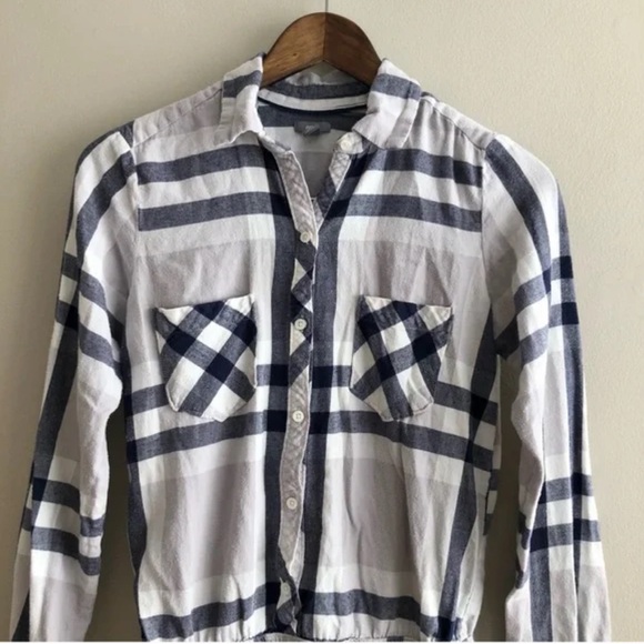 Aerie Comfy Cozy Button Down Long Sleeve Plaid Flannel Pj Pajama Romper Blue - Picture 3 of 11